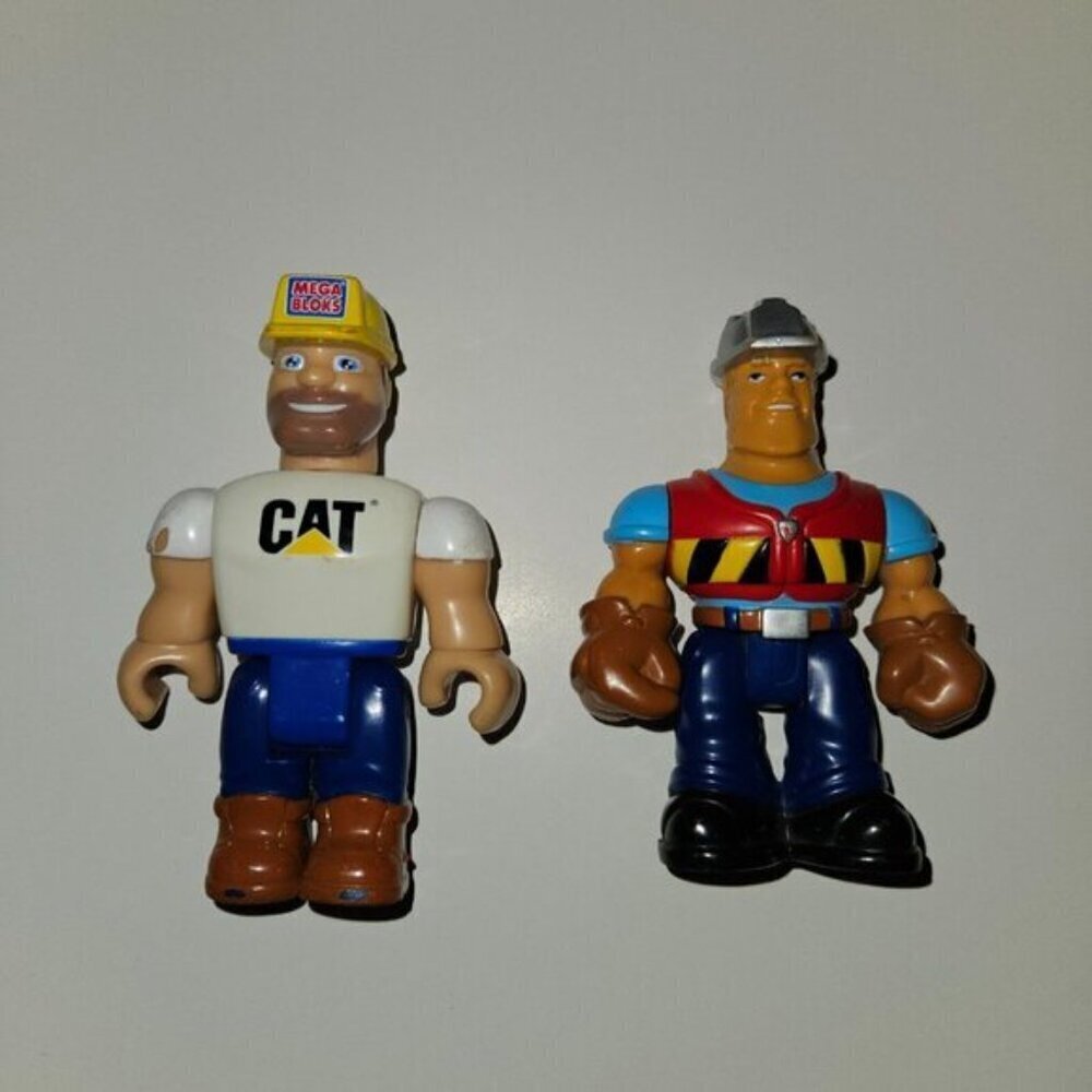 Mega Bloks Construction Toy Lot 2 Builders Cat Workers 2 Orange Safety Cones - Picture 3 of 10
